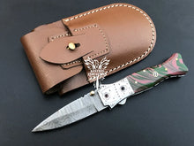 Load image into Gallery viewer, 7" Custom Handmade Damascus Pocket Folding Knife, Liner Lock Folding Pocket Knife with Leather Pouch (KFK-112)