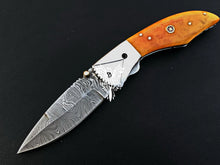 Load image into Gallery viewer, 7.5" Custom Handmade Damascus Pocket Folding Knife, Liner Lock Folding Pocket Knife with Leather Pouch (KFK-101)