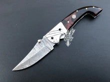 Load image into Gallery viewer, 7.75" Custom Handmade Damascus Pocket Folding Knife, Liner Lock Folding Pocket Knife with Leather Pouch (KFK-113)