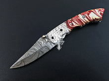 Load image into Gallery viewer, 7" Custom Handmade Damascus Pocket Folding Knife, Liner Lock Folding Pocket Knife with Leather Pouch (KFK-111)