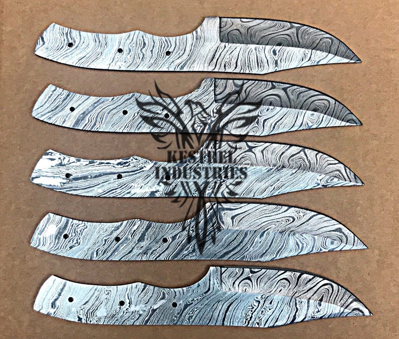 Lot of 5 Damascus Steel Blank Blade Knife for Knife Making Supplies, A  Supplies to Make Knives, Damascus Steel Blank Blades VBB-141 