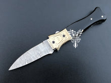 Load image into Gallery viewer, 7" Custom Handmade Damascus Pocket Folding Knife, Liner Lock Folding Pocket Knife with Leather Pouch (KFK-121)