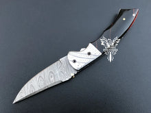Load image into Gallery viewer, 7" Custom Handmade Damascus Pocket Folding Knife, Liner Lock Folding Pocket Knife with Leather Pouch (KFK-119)