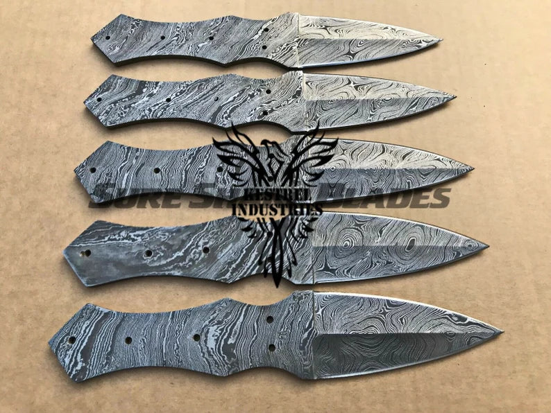 Lot of 5 Damascus Steel Blank Blade Knife For Knife Making Supplies (S –  Kestrel Industries Ltd