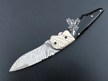 Load image into Gallery viewer, 7" Custom Handmade Damascus Pocket Folding Knife, Liner Lock Folding Pocket Knife with Leather Pouch (KFK-123)
