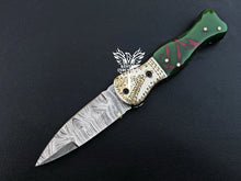 Load image into Gallery viewer, 7" Custom Handmade Damascus Pocket Folding Knife, Liner Lock Folding Pocket Knife with Leather Pouch (KFK-110)