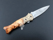 Load image into Gallery viewer, 7" Custom Handmade Damascus Pocket Folding Knife, Liner Lock Folding Pocket Knife with Leather Pouch (KFK-125)