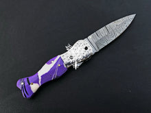 Load image into Gallery viewer, 7" Custom Handmade Damascus Pocket Folding Knife, Liner Lock Folding Pocket Knife with Leather Pouch (KFK-105)