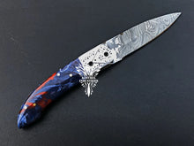 Load image into Gallery viewer, 8" Custom Handmade Damascus Pocket Folding Knife, Liner Lock Folding Pocket Knife with Leather Pouch (KFK-107)
