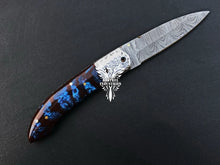 Load image into Gallery viewer, 8" Custom Handmade Damascus Pocket Folding Knife, Liner Lock Folding Pocket Knife with Leather Pouch (KFK-104)