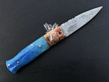 Load image into Gallery viewer, 7" Custom Handmade Damascus Pocket Folding Knife, Liner Lock Folding Pocket Knife with Leather Pouch (KFK-106)