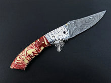 Load image into Gallery viewer, 7" Custom Handmade Damascus Pocket Folding Knife, Liner Lock Folding Pocket Knife with Leather Pouch (KFK-111)