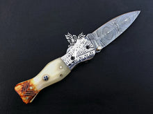 Load image into Gallery viewer, 7" Custom Handmade Damascus Pocket Folding Knife, Liner Lock Folding Pocket Knife with Leather Pouch (KFK-126)