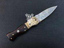 Load image into Gallery viewer, 7" Custom Handmade Damascus Pocket Folding Knife, Liner Lock Folding Pocket Knife with Leather Pouch (KFK-108)
