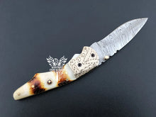 Load image into Gallery viewer, 7" Custom Handmade Damascus Pocket Folding Knife, Liner Lock Folding Pocket Knife with Leather Pouch (KFK-124)
