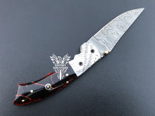 Load image into Gallery viewer, 7" Custom Handmade Damascus Pocket Folding Knife, Liner Lock Folding Pocket Knife with Leather Pouch (KFK-119)