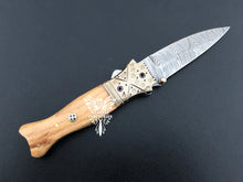 Load image into Gallery viewer, 7" Custom Handmade Damascus Pocket Folding Knife, Liner Lock Folding Pocket Knife with Leather Pouch (KFK-125)