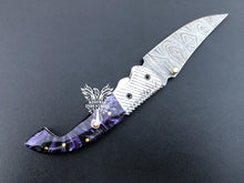 Load image into Gallery viewer, 7.75" Custom Handmade Damascus Pocket Folding Knife, Liner Lock Folding Pocket Knife with Leather Pouch (KFK-117)
