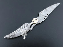 Load image into Gallery viewer, 8.5" Custom Handmade Damascus Pocket Folding Knife, Liner Lock Folding Pocket Knife with Leather Pouch (KFK-127)
