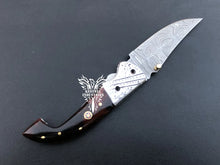 Load image into Gallery viewer, 7.75" Custom Handmade Damascus Pocket Folding Knife, Liner Lock Folding Pocket Knife with Leather Pouch (KFK-113)