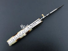 Load image into Gallery viewer, 7" Custom Handmade Damascus Pocket Folding Knife, Liner Lock Folding Pocket Knife with Leather Pouch (KFK-124)