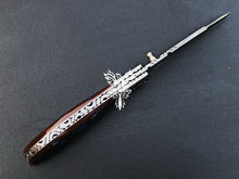 Load image into Gallery viewer, 8" Custom Handmade Damascus Pocket Folding Knife, Liner Lock Folding Pocket Knife with Leather Pouch (KFK-104)