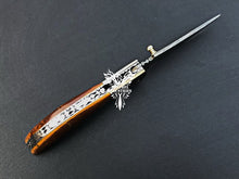 Load image into Gallery viewer, 7.75" Custom Handmade Damascus Pocket Folding Knife, Liner Lock Folding Pocket Knife with Leather Pouch (KFK-103)