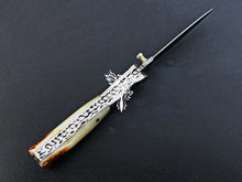 Load image into Gallery viewer, 7" Custom Handmade Damascus Pocket Folding Knife, Liner Lock Folding Pocket Knife with Leather Pouch (KFK-126)