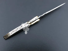 Load image into Gallery viewer, 8.5" Custom Handmade Damascus Pocket Folding Knife, Liner Lock Folding Pocket Knife with Leather Pouch (KFK-127)