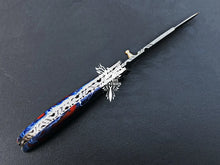 Load image into Gallery viewer, 8" Custom Handmade Damascus Pocket Folding Knife, Liner Lock Folding Pocket Knife with Leather Pouch (KFK-107)