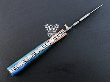 Load image into Gallery viewer, 7" Custom Handmade Damascus Pocket Folding Knife, Liner Lock Folding Pocket Knife with Leather Pouch (KFK-106)