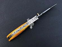 Load image into Gallery viewer, 7.5" Custom Handmade Damascus Pocket Folding Knife, Liner Lock Folding Pocket Knife with Leather Pouch (KFK-101)