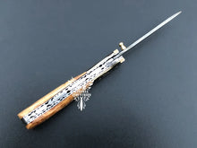 Load image into Gallery viewer, 7" Custom Handmade Damascus Pocket Folding Knife, Liner Lock Folding Pocket Knife with Leather Pouch (KFK-125)