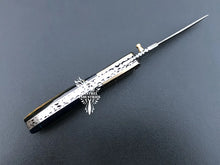 Load image into Gallery viewer, 7" Custom Handmade Damascus Pocket Folding Knife, Liner Lock Folding Pocket Knife with Leather Pouch (KFK-120)