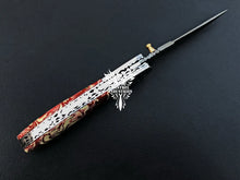 Load image into Gallery viewer, 7" Custom Handmade Damascus Pocket Folding Knife, Liner Lock Folding Pocket Knife with Leather Pouch (KFK-111)