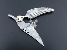 Load image into Gallery viewer, 8.5" Custom Handmade Damascus Pocket Folding Knife, Liner Lock Folding Pocket Knife with Leather Pouch (KFK-127)
