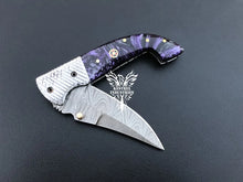 Load image into Gallery viewer, 7.75" Custom Handmade Damascus Pocket Folding Knife, Liner Lock Folding Pocket Knife with Leather Pouch (KFK-117)