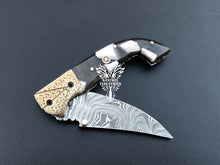 Load image into Gallery viewer, 7.75" Custom Handmade Damascus Pocket Folding Knife, Liner Lock Folding Pocket Knife with Leather Pouch (KFK-114)
