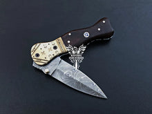 Load image into Gallery viewer, 7" Custom Handmade Damascus Pocket Folding Knife, Liner Lock Folding Pocket Knife with Leather Pouch (KFK-108)