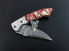 Load image into Gallery viewer, 7" Custom Handmade Damascus Pocket Folding Knife, Liner Lock Folding Pocket Knife with Leather Pouch (KFK-111)