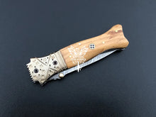 Load image into Gallery viewer, 7" Custom Handmade Damascus Pocket Folding Knife, Liner Lock Folding Pocket Knife with Leather Pouch (KFK-125)