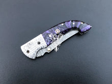 Load image into Gallery viewer, 7.75" Custom Handmade Damascus Pocket Folding Knife, Liner Lock Folding Pocket Knife with Leather Pouch (KFK-117)