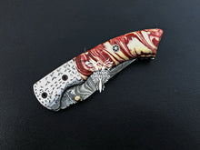 Load image into Gallery viewer, 7" Custom Handmade Damascus Pocket Folding Knife, Liner Lock Folding Pocket Knife with Leather Pouch (KFK-111)