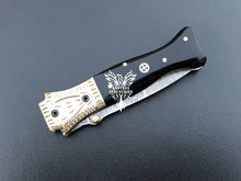 Load image into Gallery viewer, 7" Custom Handmade Damascus Pocket Folding Knife, Liner Lock Folding Pocket Knife with Leather Pouch (KFK-121)