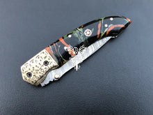 Load image into Gallery viewer, 8" Custom Handmade Damascus Pocket Folding Knife, Liner Lock Folding Pocket Knife with Leather Pouch (KFK-116)