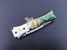 Load image into Gallery viewer, 7" Custom Handmade Damascus Pocket Folding Knife, Liner Lock Folding Pocket Knife with Leather Pouch (KFK-118)