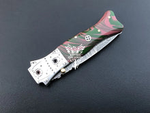 Load image into Gallery viewer, 7" Custom Handmade Damascus Pocket Folding Knife, Liner Lock Folding Pocket Knife with Leather Pouch (KFK-112)
