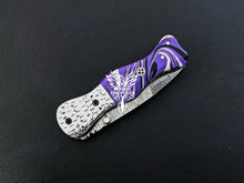 Load image into Gallery viewer, 7" Custom Handmade Damascus Pocket Folding Knife, Liner Lock Folding Pocket Knife with Leather Pouch (KFK-105)