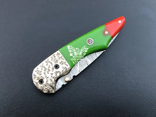 Load image into Gallery viewer, 7" Custom Handmade Damascus Pocket Folding Knife, Liner Lock Folding Pocket Knife with Leather Pouch (KFK-115)