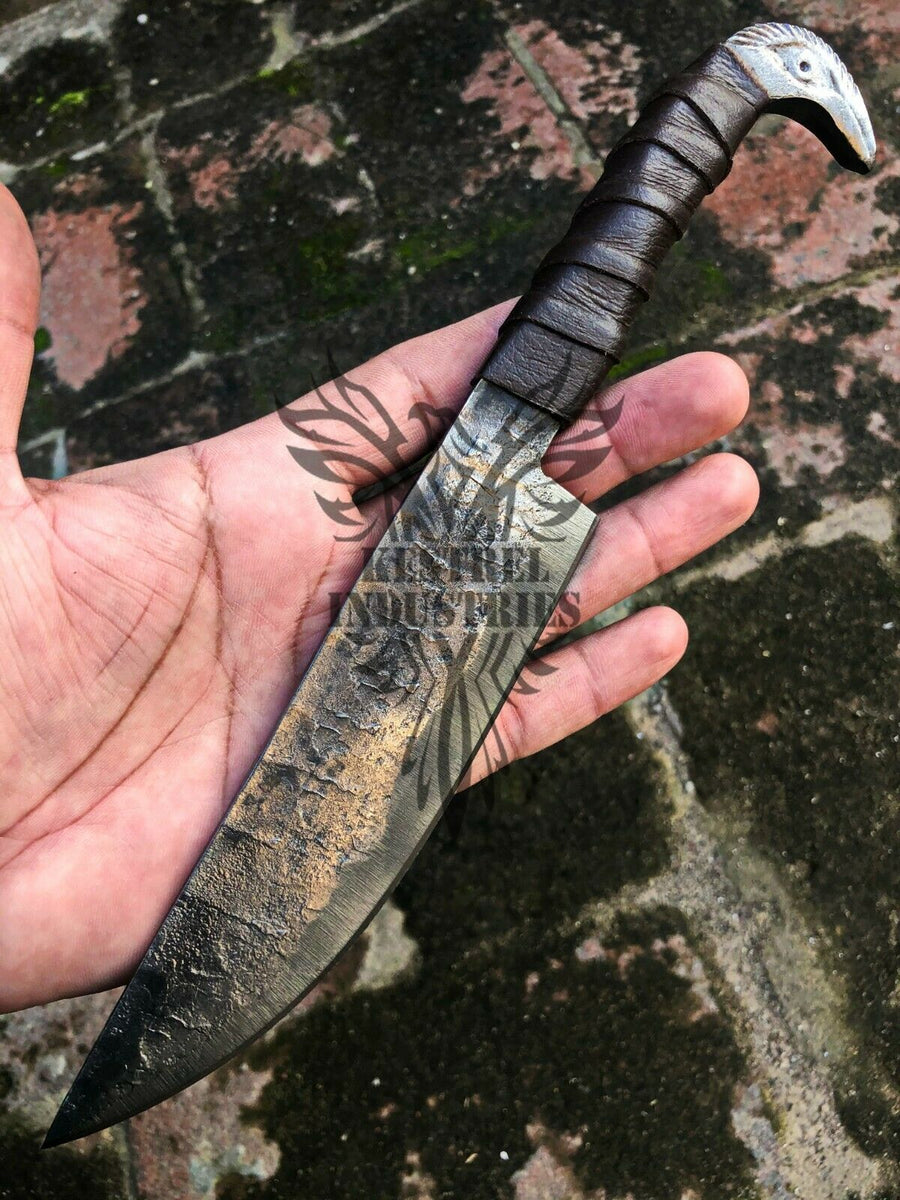 Custom Handmade Carbon Steel Viking Knife Odin Raven Head Hilt 6